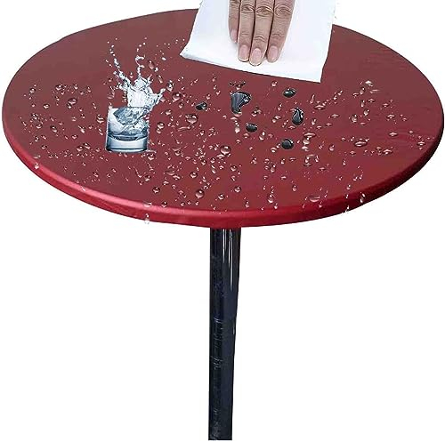 CAKERS Tischdecke Rund Elastische, Gartentischdecke Outdoor Tischdecke, Wasserdicht Rutschfestem Runden Tischdecken, Wachstuchtischdecke mit Gummizug (60cm Durchmesser,Rot)