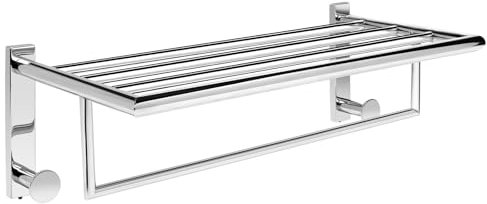 QL Toallero de Baño,Estante para Toallas con 2 Ganchos,Acero Inoxidable,Barra de Toallas 50cm,Soporte para Toallas de Pared,Plata/Cromo