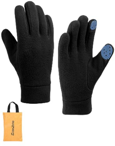 EaseZone Winterhandschuhe Herren & Damen Fahrrad Handschuhe Winddicht Handschuhe Damen Thermohandschuhe Fahrradhandschuhe Laufhandschuhe Touchscreen Schwarz Polarfleece mit Aufbewahrungstasche, L