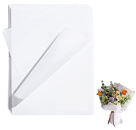 Lot de 72 Feuilles de Papier de Soie Blanc, 50 x 70 cm, pour Emballage de Bouquet, Pompon, Décoration de Cadeau à Faire Soi-même