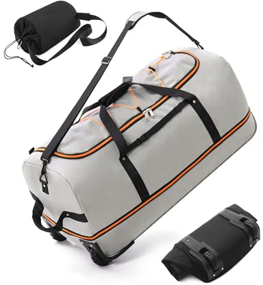 YHYEH 32''/80cm 110L Erweiterbare 140L Reisetasche mit 2 Inline-Rollen,Umwandelbare Große Wochenendtasche/Sporttasche mit Bungee-Cord-System,Grau