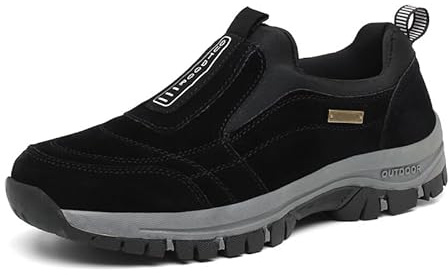 GYCF Caminar Zapatos ortopédicos de pies Anchos con Soporte,Hombre Zapatillas sin Cordones,Transpirables Zapatos para Caminar Senderismo Acampada,Negro,43EU