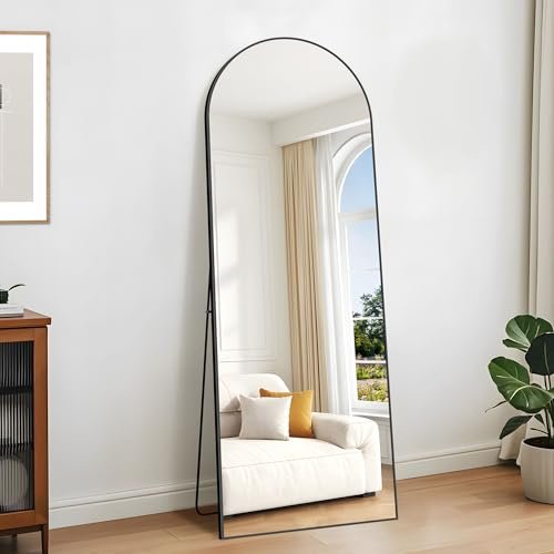 KOCUUY Arched Full Length Mirror, 165 x 60 cm Wall Mirror, Black Standing or Leaning Full Body Mirrors with Aluminum Alloy Frame, Suitable for Bedrooms, Hallway or Cloakroom