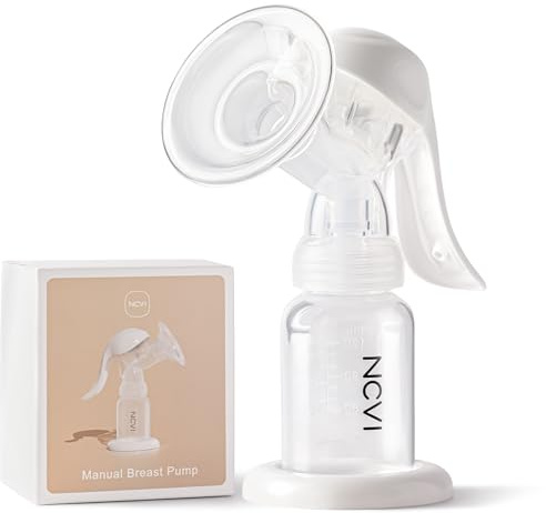 NCVI Extractor de leche manual para lactancia materna con pezón pequeño, brida suave de silicona de 20 mm, bomba de leche materna de una sola mano, 4 onzas, sin BPA con dos tipos de succión ajustada,