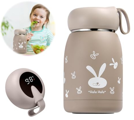 XEERUN Thermoskanne Baby Unterwegs, 320 ml Kinder thermosflasche, Trinkflasche Edelstahl Kinder, Trinkflasche Klein, Thermosflasche Baby mit LED Temperaturanzeige für Hitze und Kälte