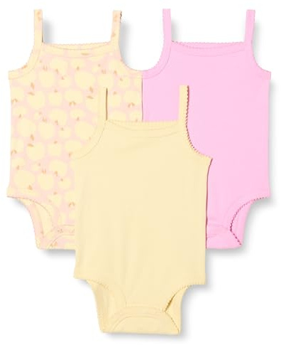 Amazon Essentials Bebé-Niñas Bodies sin Mangas, Paquete de 3, Amarillo Pálido/Manzanas/Rosa, 0 meses
