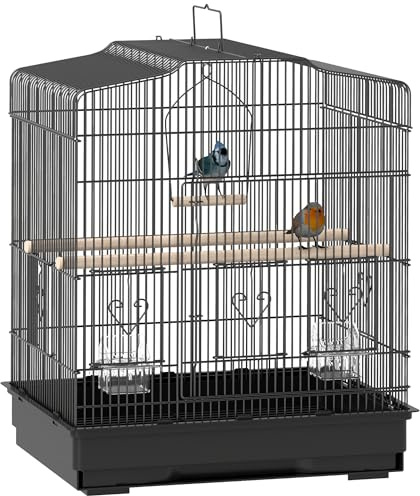 PawHut Vogelkäfig mit Sitzstangen, Futternäpfen, Schaukel, Papageienkäfig für Wellensittich, Sittich, Kleinvogel, 46,5 x 36 x 59cm, Schwarz