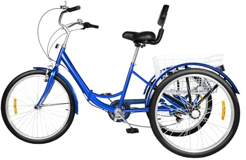 Hydrangeary 24 Inch Folding Adult Tricycle, 7 Speed 3 Wheel Trike with Basket, Carbon Steel Frame, Elderly Friendly, 120kg Load, for Shopping & Exercise