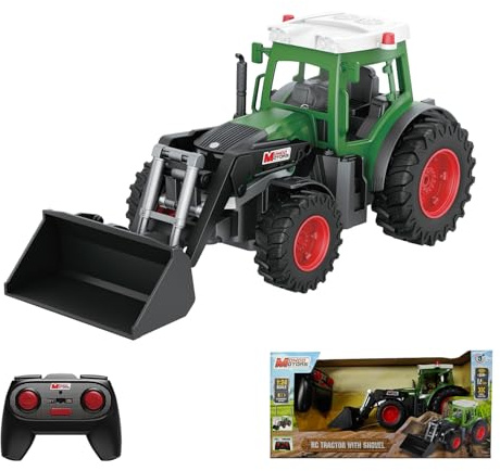 Mondo Motors Trattore con benna radiocomandato, modello in scala 1:24, pacco batterie ricaricabili incluso, giocattolo per bambini 63864