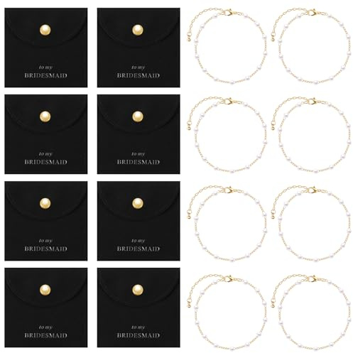 Quelay 16 Pcs Bridesmaid Bracelet Gift with Pouch 2Color Bow Tie