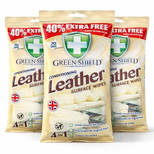 Leather Cleaner and Conditioner Wipes, Pack of 3, 70 Wipes Each, Nourishes, Protects and Restores Shine for Furniture, Car Interiors and Accessories