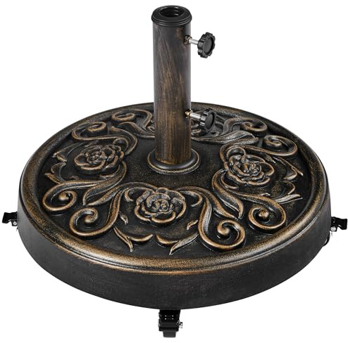 Yaheetech 25 kg parasollstativ med hjul, ø 50,5 cm paraplystativ i retrodesign för paraplystänger på 34/38/48 mm, parasollfot paraplyhållare för trädgård, balkong, terrass (brons)