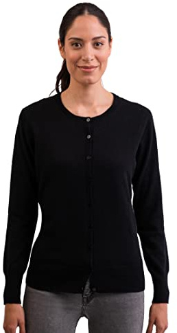 CASH-MERE.CH 100% kashmir damtröja cardigan rund hals | kofta rund hals 2-trådig, svart, M