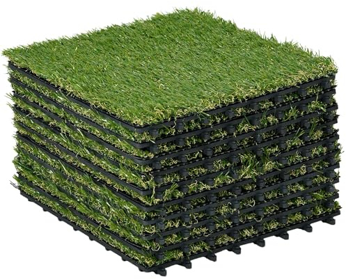 Outsunny Césped Artificial Anti-UV de 10 Piezas 30x30 cm Verde Oscuro