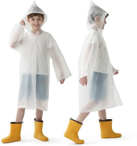 Opret 2 Stück Regenponcho Kinder, Wiederverwendbar Wasserdicht Regencape Kinder mit Kapuze und Ärmeln, Eva Atmungsaktiv Regenschutz Regenmantel für Mädchen Jungen Wandern Camping Reisen