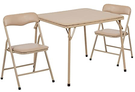 Flash Furniture Mindy Kids 3-Piece Folding Square Table and Chairs Set for Daycare and Classrooms, Children's Activity Table and Chairs Set, Tan