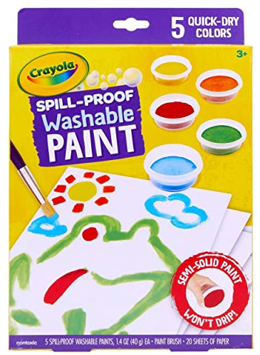 Crayola Spill Proof Paint Set - Washable Paint for Kids, Includes Paint Brush & Paper, No Drip, Less Mess Arts & Crafts, Toddler Gift, Ages 3+