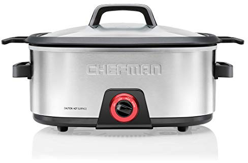 Chefman 6-Quart Slow Cooker, Electric Countertop Cooking, Stovetop & Oven-Safe Removable Insert for Browning & Sautéing, Family-Size Soups & Stews, Nonstick & Dishwasher-Safe Interior,Stainless Steel