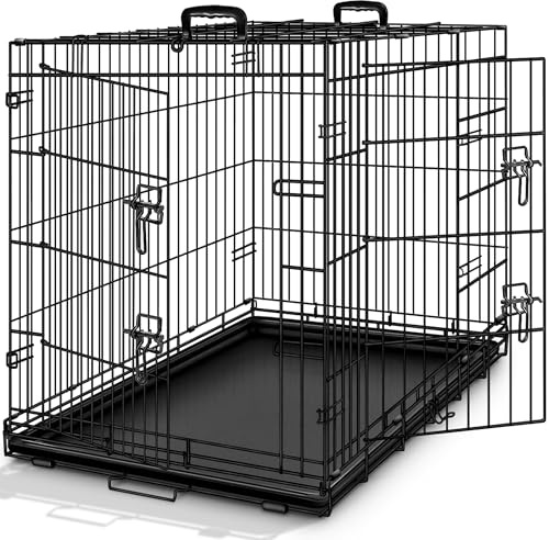 TRESKO Transportín para Perros con 2 Puertas | Jaula de Transporte Metálica para Mascotas | Caja Plegable con Bandeja Extraíble (M - 62 x 45 x 52 cm)
