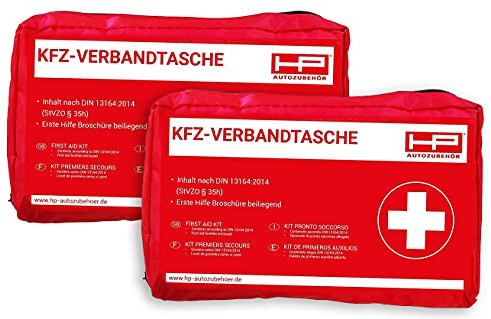 HP Autozubehör 10039-2 - Bolsa de primeros auxilios para coche (2 unidades, duración mínima de 4 años), color rojo