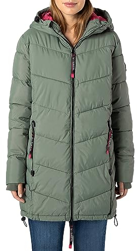 Sublevel Damen Winterjacke Stepp-Mantel mit Kapuze lang & tailliert, Outdoorjacke für Damen green S