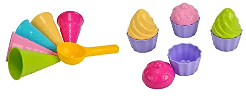 Simba 107108605 - Sandformen EIS, 5 Waffeln, 1 Portionierer, Sandspielzeug, 15cm & 107102508 - Sandformen Cupcake, 8 Teile, 6cm Durchmesser, Sandkastenspielzeug, Sandspielzeug, Sandkuchen, ab 1 Jahr