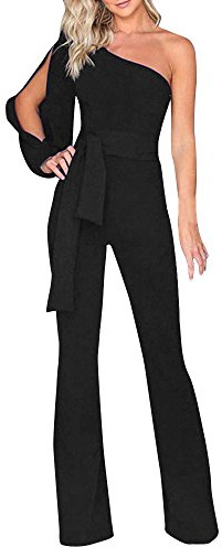 Byxdress dam bröllop festlig lång – jumpsuit dam elegant för affärsoveraller sexig axellös jumpsuit dam jumpsuit långa vida ben sommebyxor cocktail party festlig overall playsuit, svart, S
