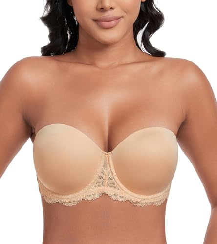 DotVol Women's Multiway Strapless Bra Full Figure Underwire Contour Beauty Back Plus Size Bra(36D,Lace Beige)