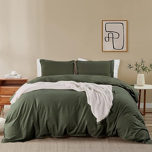 Soifox Ropa de cama de 220 x 240 cm, color verde oliva, juegos de ropa de cama de microfibra, no necesita planchado y no se arruga, funda nórdica de 220 x 240 cm con funda de almohada de 80 x 80 cm,