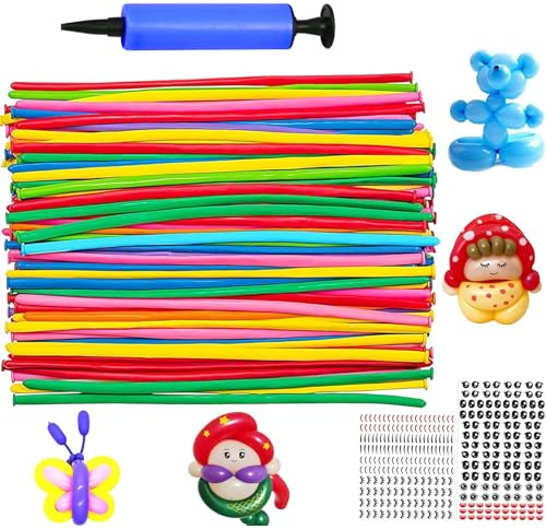 YOUYIKE Lot de 100 ballons magiques à modeler avec grande pompe et 2 autocollants émoticônes pour anniversaire, mariage, bachlorette, fiesta, activité, décoration clown