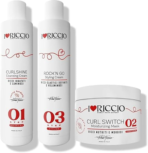 I Love Riccio Kit Mini Size per Capelli Ricci e Mossi, Include uno Shampoo, una Maschera e una Crema di Styling, con Olio di Ricino, di Cocco e di Argan, per Capelli Ricci di Texture Medio-Grossa