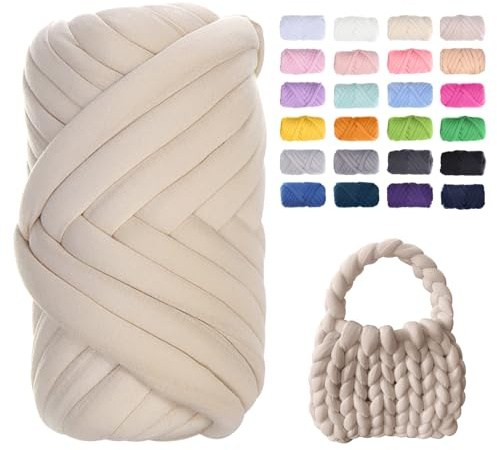 Uiopa Filato Gigante Beige, 500g Filo Cotone Grosso Tubolare a Mano, Gomitolo di Filato Chunky Yarn per Borse, Coperte, Cestini, Nidi di Animali Domestici, Artigianato Fai-da-Te