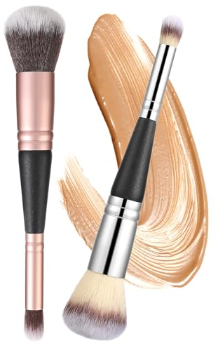 Amabro 2 Stück It Cosmetics Pinsel,Real Techniques Pinselset,Make Up Foundation Kabuki Concealer Contouring Pinsel Mit Zwei Enden Grundierungspinsel Weiche Gesichts für Flüssige Cremige Verblendende