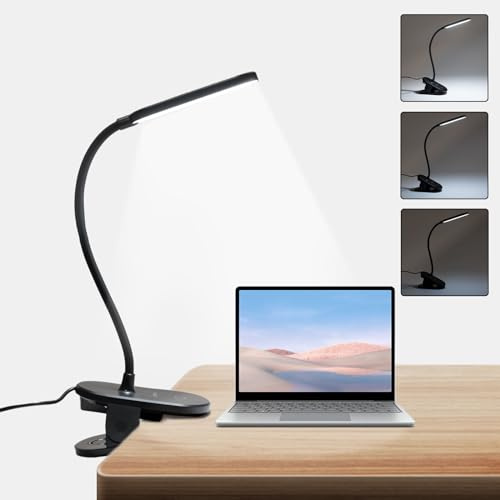 LQWELL® LED-Klämlampa För Läsning Och Studier, Dimbar Clip-On-Ljus, 3 Ljusstyrka Och 360° Flexibel Skrivbordslampa För Hemmakontor (Svart)