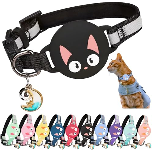Kittytag Collier Chat avec Accessoire Compatible avec Airtag Apple,Réfléchissant et Lumineux GPS Chat avec Anti étranglement,Réglable,GPS Airtag Non Inclus !