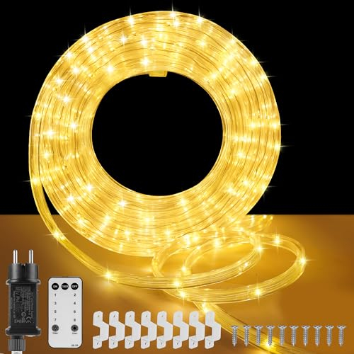30M LED Schlauch Lichterkette Außen Strom, 2700K 600LED Warmweiß Outdoor Lichterkette Lichtschlauch, 8 Modi IP68 Wasserdicht Lichterschlauch mit Fernbedienung für Innen Zimmer Patio Garten Balkon