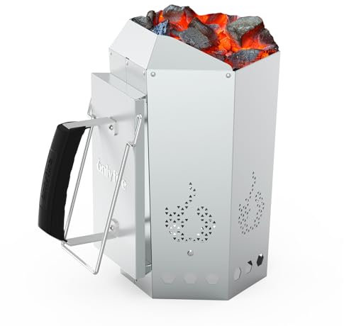 onlyfire Chimenea de Encendido, Arrancador de Chimenea para Barbacoa con Termoaislante y Asas Metálicas, Encendedor Rápido para Barbacoas y Parrillas de Carbón