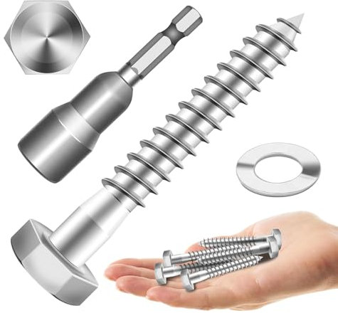 Dayalo 10 Stück M6x35 Sechskant Holzschrauben mit Unterlegscheiben, Sechskantschrauben, Außensechskantschrauben, Wiener Schrauben Edelstahl A2 V2A - DIN571, Hochleistungs Zugschrauben, Teilgewinde