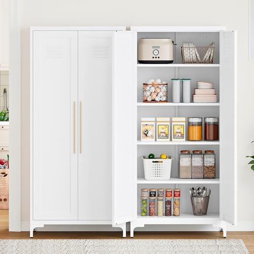 Aktenschrank Mehrzweckschrank Vorratsschrank Garderobenschrank Putzschrank Besenschrank mit verstellbaren Einlegeböden Schuhschrank Stahl-Aufbewahrungsschrank 70 x 155 x 35 cm Weiß