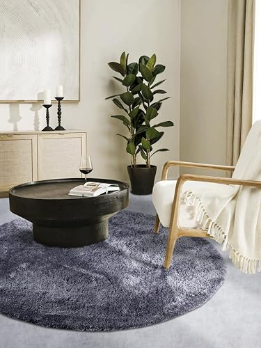 Hanse Home Olaf Teppich Rund – Flauschiger Hochflor Wohnzimmerteppich – Einfarbig Weich Pflegeleicht Langflor für Wohnzimmer, Esszimmer, Schlafzimmer, Kinderzimmer – Grau, 200cm