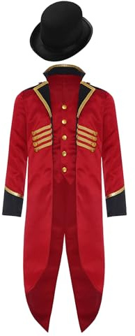 iiniim Boys Medieval Vintage Tailcoat Halloween Showman Costume Victorian Gothic Jacket Frock Coat with Hat Burgundy 16 Years