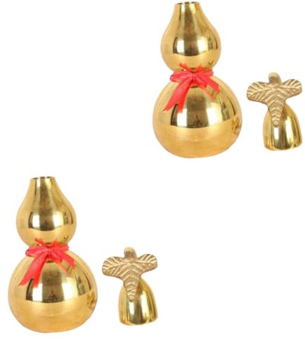 Cabilock Copper Calabash Adornment 3.15 Inch Feng Shui Wu Lou Gourd Desk Ornament Home Office Decor Compact Size Brass Craft