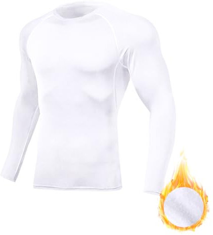 Towintec Herr kompression baslager termisk topp för män fleecefodrad vinter underlager andningsbar atletisk herr sport långärmad fitness tights för löpning basket gym träning, Vitt, L