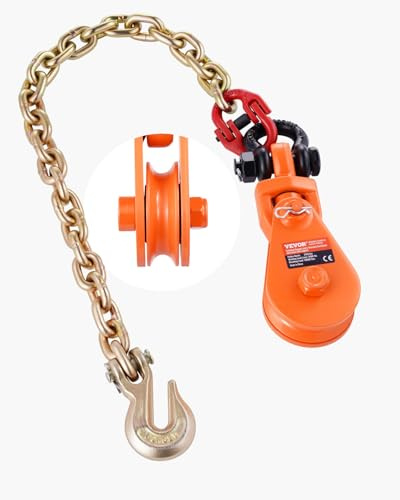 VEVOR 2 Ton Snatch Block with G80 Chain, Swivel Shackle, 3 Sheave for 3/8 Wire Rope, Snatch Block Pulley for Towing and Recovery Applications on Flatbed Tow Truck Rollback Wrecker Car Carrier Cable