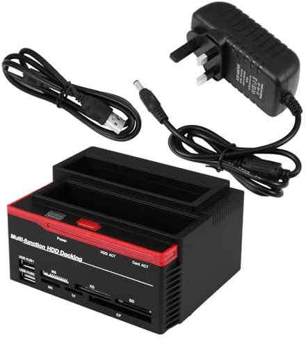 Mipcase and Dual-bay Hard Disk Docking Station Card Reader Device for Uk Plug Multi-function Hard Drive Disk Base Compatible and Ssd for Data Transfer and Backup