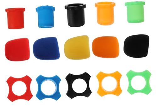 SUPVOX Lot De 15 Housses De Micro En Éponge Mixtes, 5 Bonnets Anti-vent, 5 Anneaux Anti-vibrations Et 5 Couvercles Inférieurs, Accessoires Polyvalents Pour Micro Adaptés Aux Ktv, Conférences Et Scènes