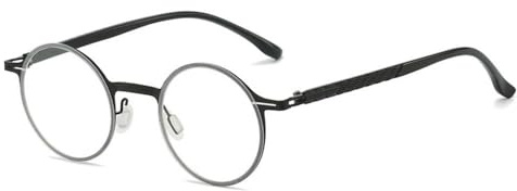 Retro runda glasögonbågar herr damer ultralätt metall antiblått ljus transparent lins, svart, C