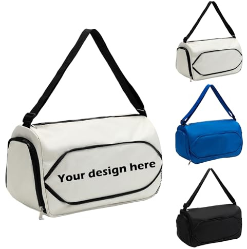 Personalisierte Sporttasche Trainingstasche Mit Schuhfach,Individuell Turnbeutel Gym Bag Men Mit Logo Text,Reisetasche Klein Schwimmtasche Fitnesstasche Sport Gym Fitness (White)