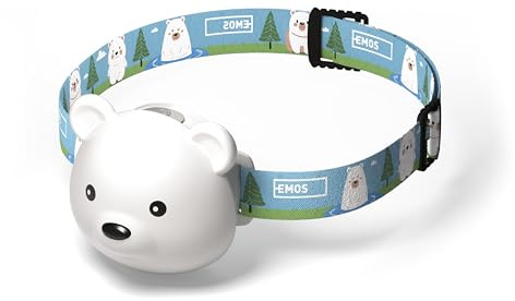 EMOS - Wiederaufladbare LED-Stirnlampe Eisbär - Akku-Kopflampe für Kinder, stoßbeständig - 6 Lichtmodi, weißes und farbiges Licht - Leuchtdauer 10h, Helligkeit 80lm, Leuchtweite 7m - inkl. Akku