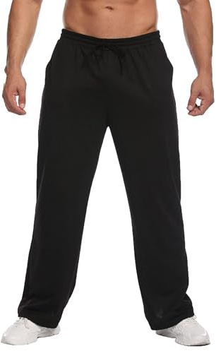 PINSPARK Men's Jogging Bottoms Cotton Wide Leg Sweatpants with Pockets | Lightweight Breathable Comfortable, Elastic Waist Drawstring, Running Gym Casual Jogging